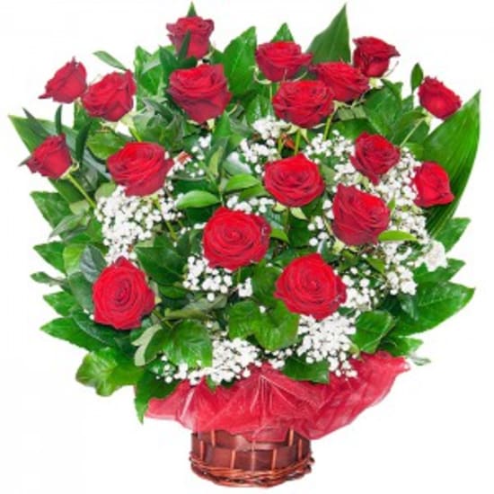18 roses in a basket